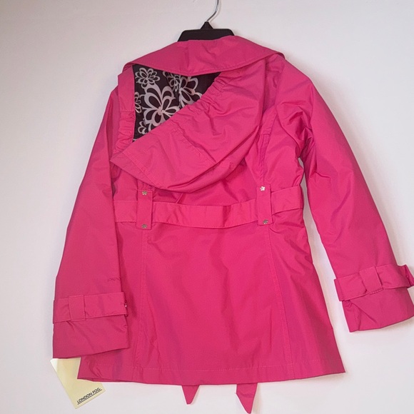 London Fog Girls Pink Trench Coat Size 7/8 NWT Belted Rain Jacket - Picture 4 of 4